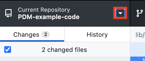 The triangle next to the repo name opens a menu with more options.